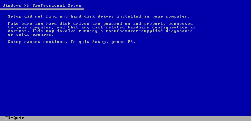 windows_xp_missing_find_hard_disk 'Setup Did Not Find Any Hard Disk Drives' Error During Windows XP Installation