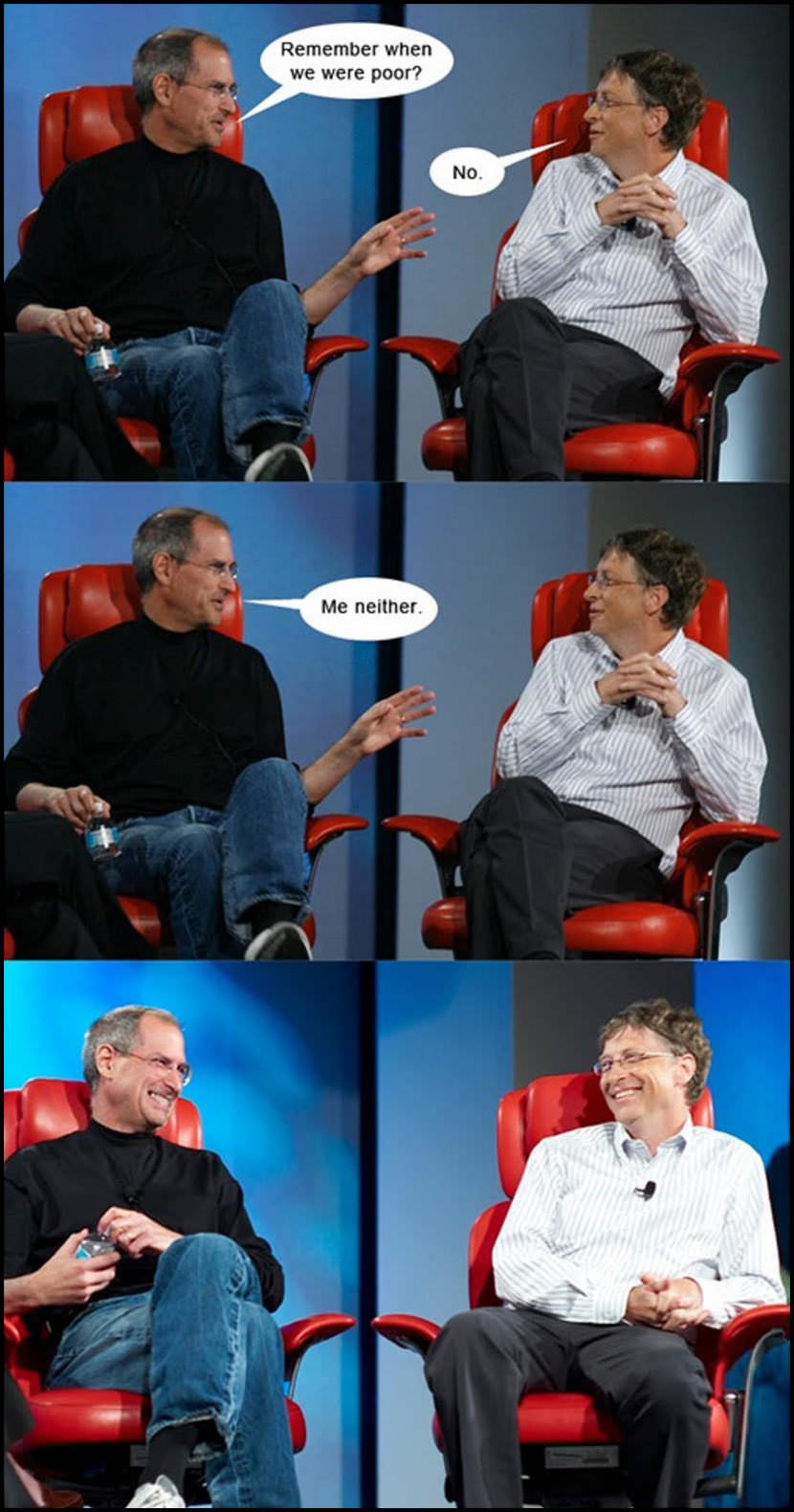 Steve Jobs comes from a middle class family while Bill Gates comes from a upper class family.
