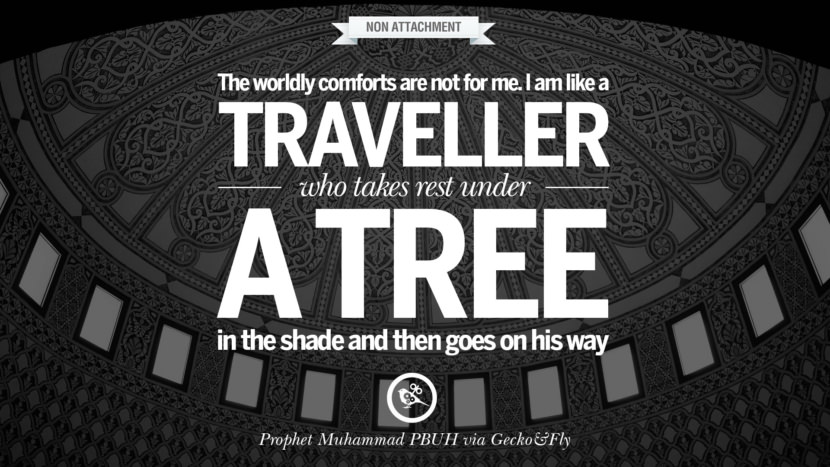 The worldly comforts are not for me. I am like a traveller who takes rest under a tree in the shade and then goes on his way. Quote by Muhammad