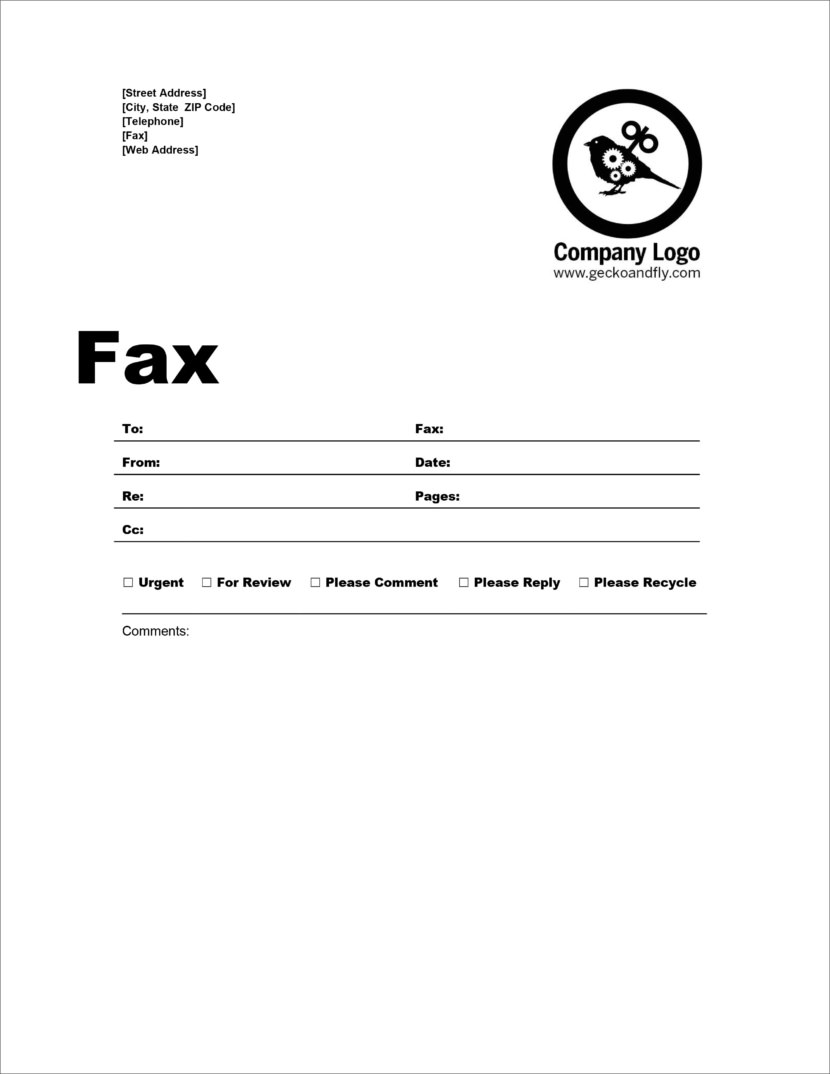 Screenshot of fax cover template in Microsoft Docx format