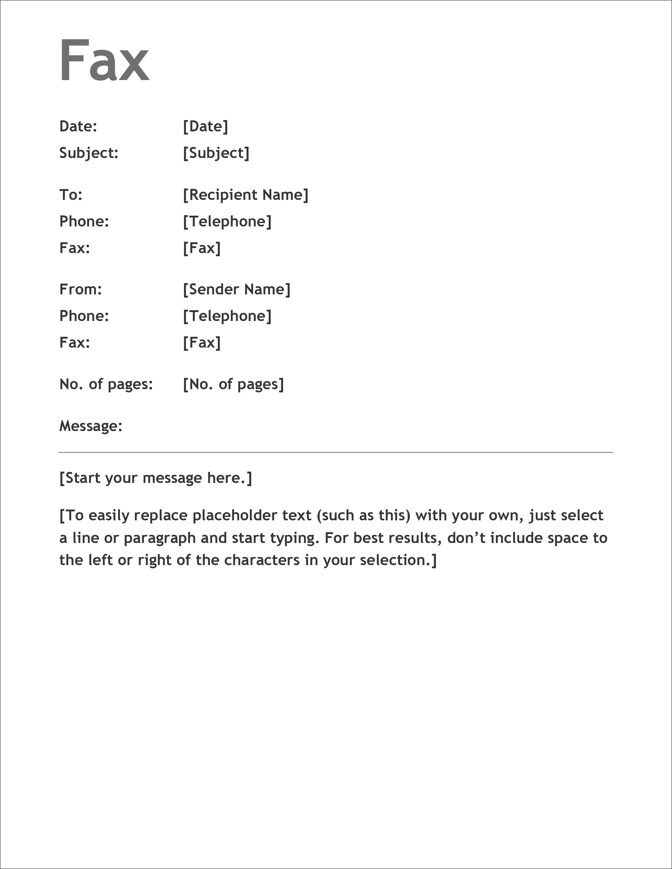 examples of fax cover letter