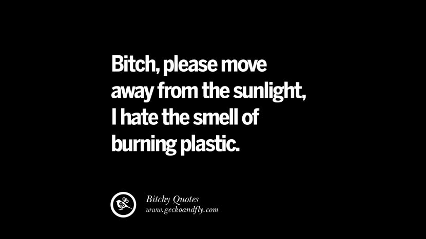 Bitch, please move away from the sunlight, I hate the smell of burning plastic.