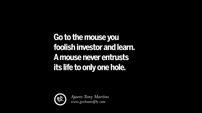 Go to the mouse you foolish investor and learn. A mouse never entrusts its life to only one hole. – Ajaero Tony Martins