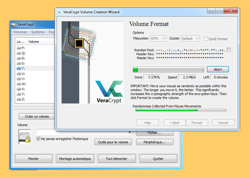 veracrypt screenshot Full Hard Disk 256-bit AES Encryption Key For Data, File And Email