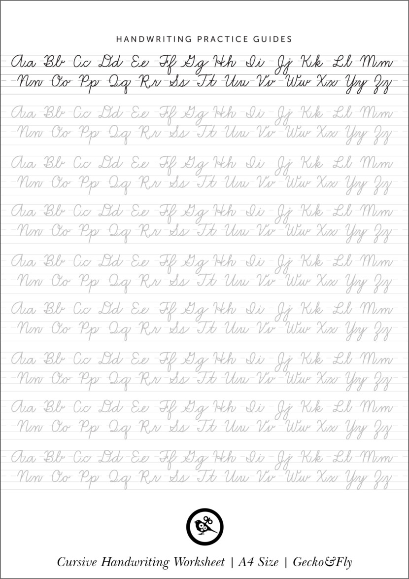 Printable penmanship worksheet for cursive handwiring exercises