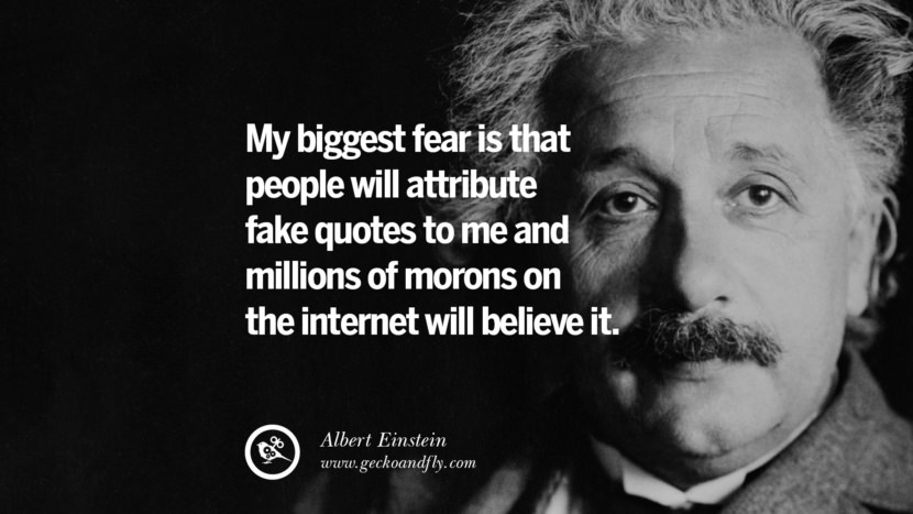 My biggest fear is that people will attribute fake quotes to me and millions of morons on the internet will believe it. - Albert Einstein
