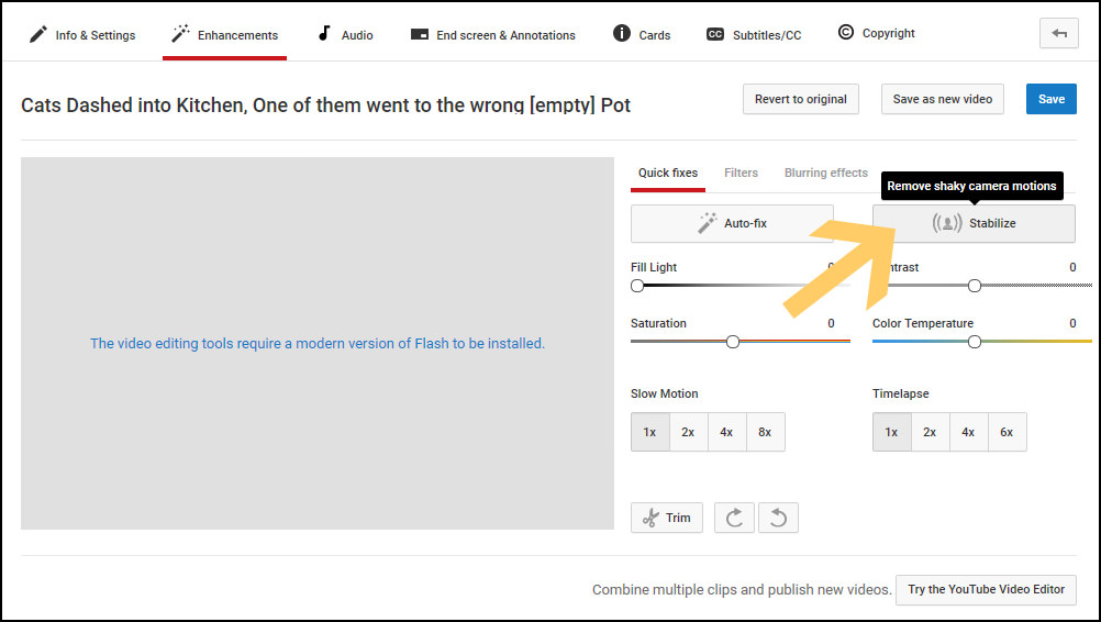 youtube video editor stabilization