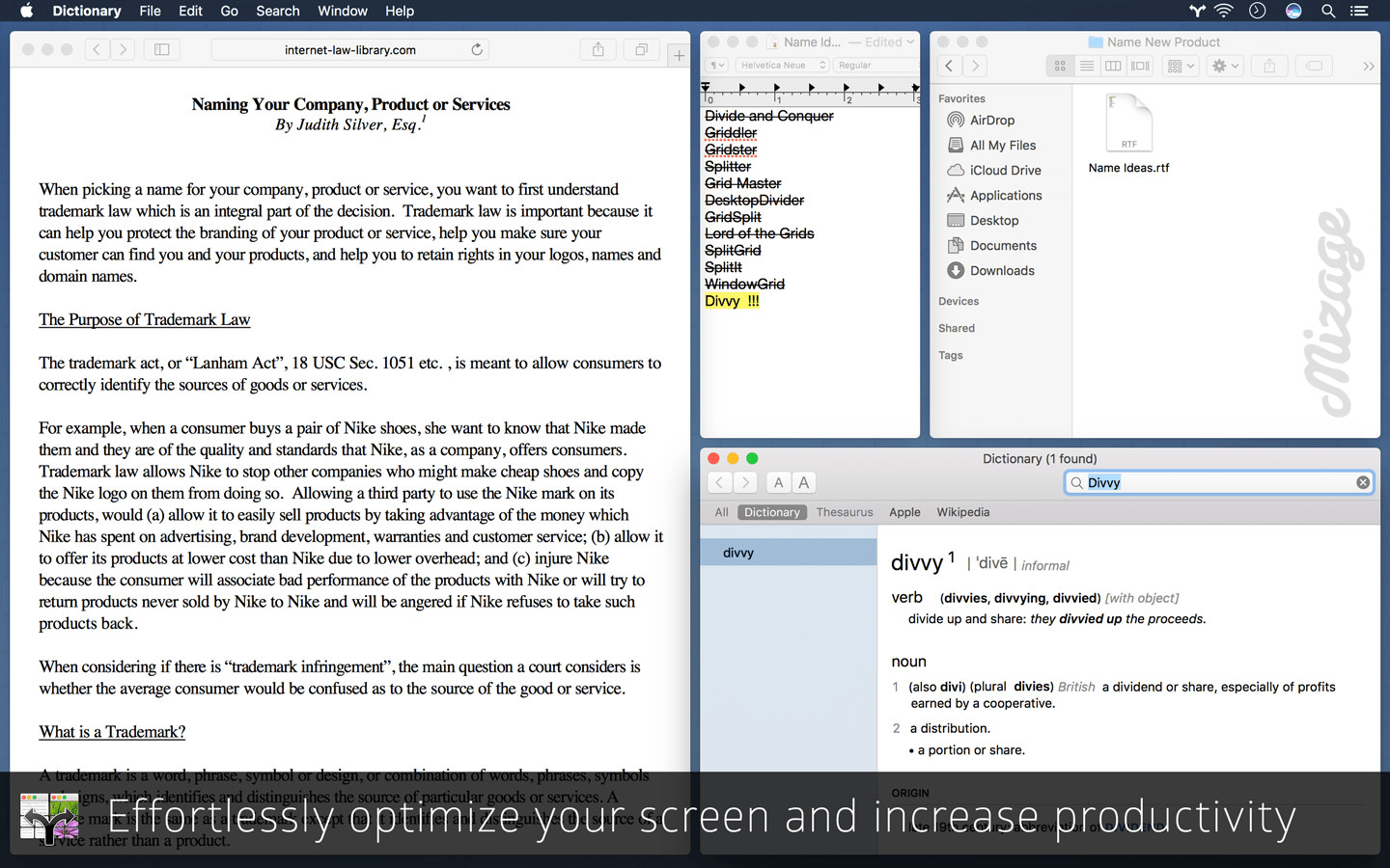 mac os split screen multiple application quad