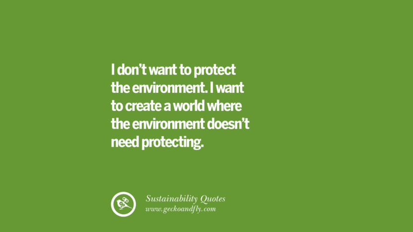I don't want to protect the environment. I want to create a world where the environment doesn't need protecting.