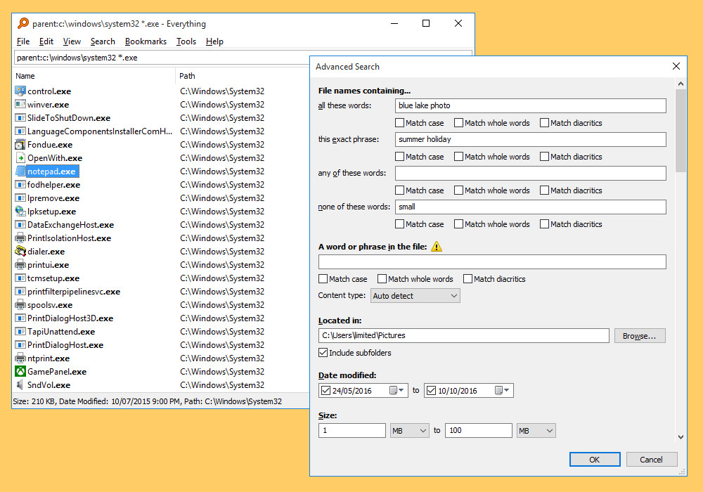 advanced file search for windows