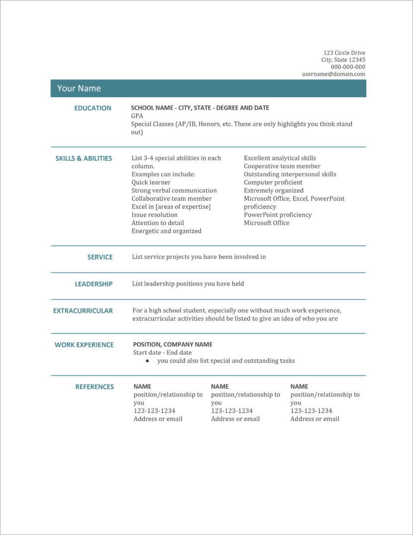 Screenshot of resume and CV template in Microsoft Office Docx format or Google Docs format that is available for download for free