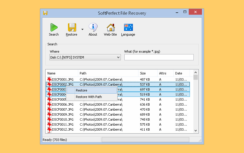 Восстановление файлов SoftPerfect
