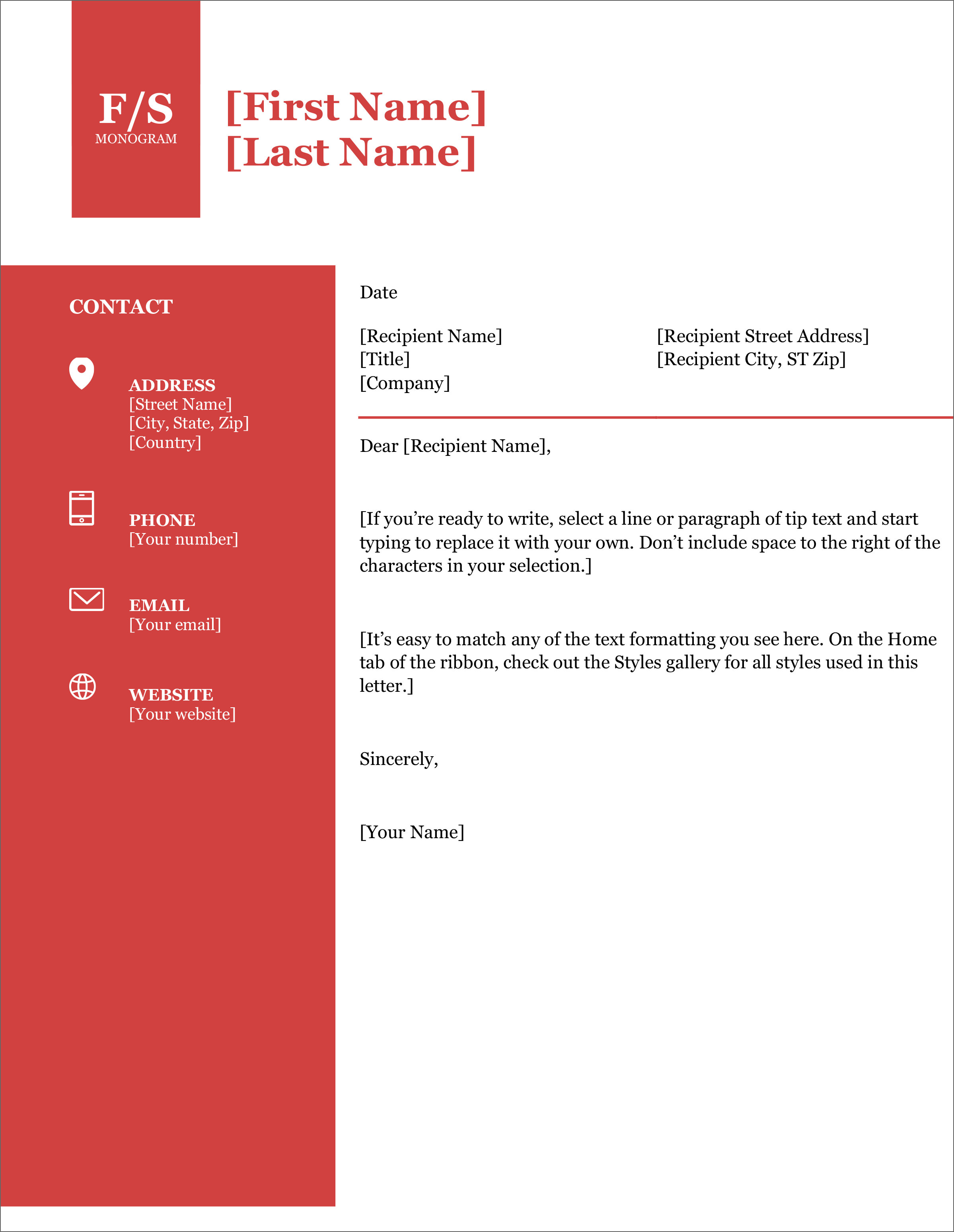 create a cover letter in word