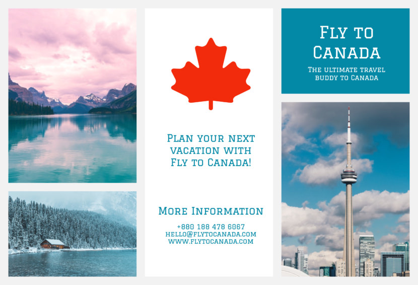 Screenshot of travel brochure template, Canada design