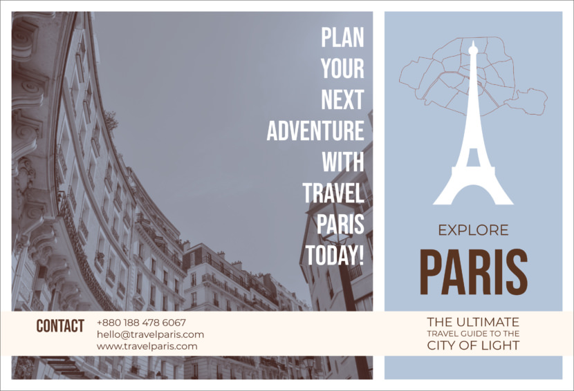 Screenshot of travel brochure template, Paris and France design