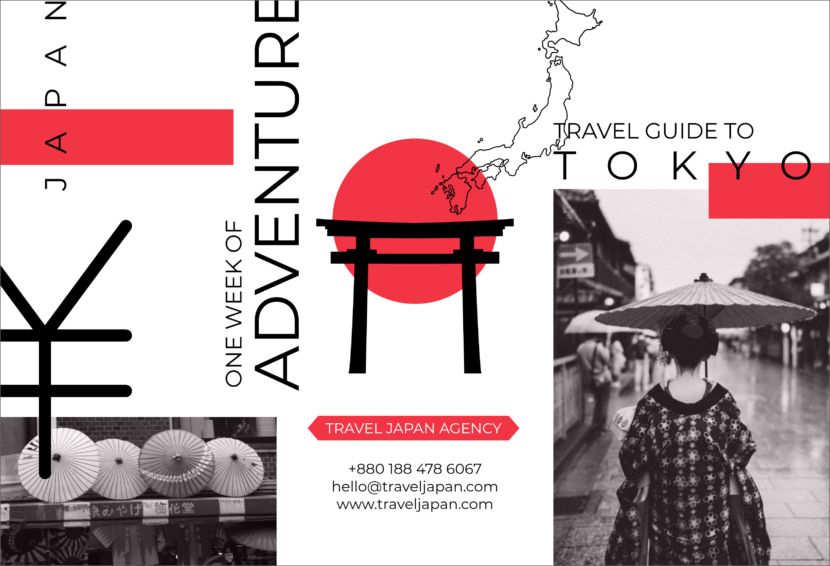 Screenshot of travel brochure template, Japan and Tokyo design