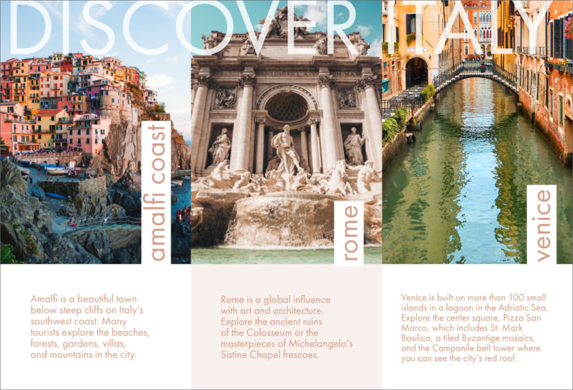 Screenshot of travel brochure template, Italy design