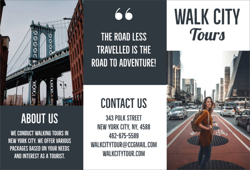 Screenshot of travel brochure template, New York Brooklyn Bridge design