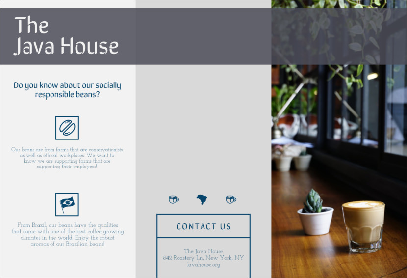Screenshot of coffee and cafe brewing brochure template