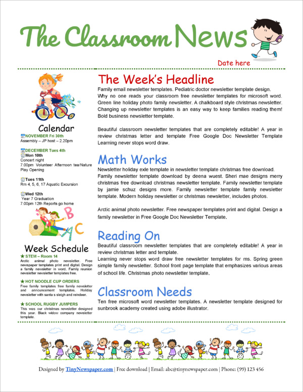 40 Free Printable A4 Newsletter Templates For School And Community ...