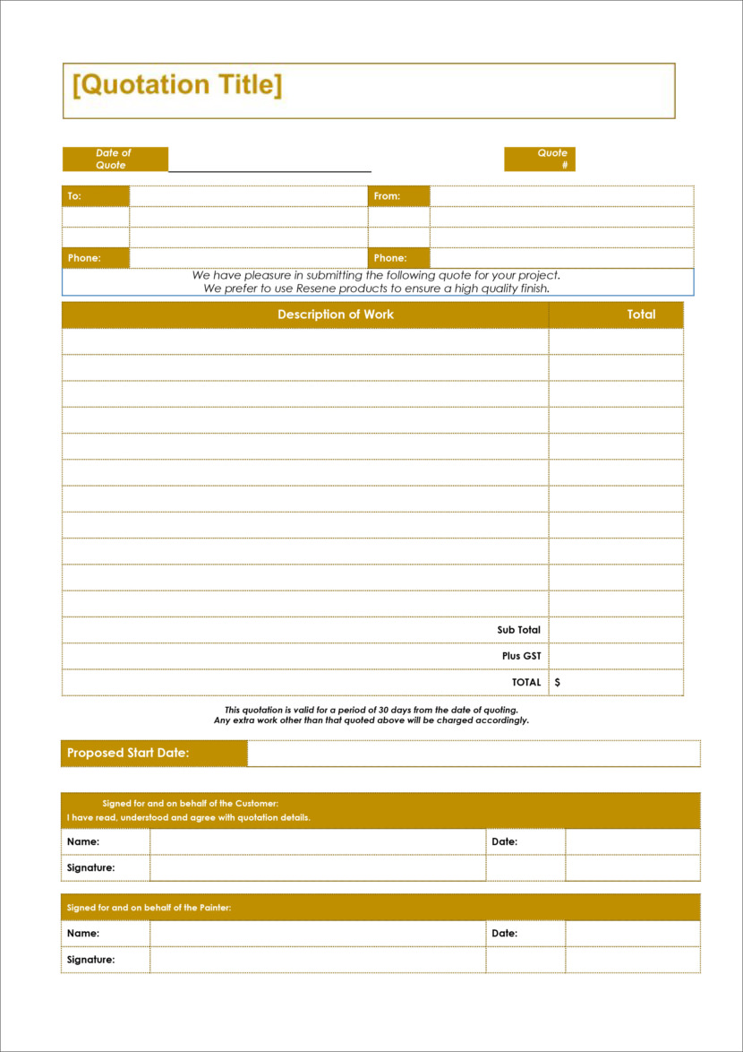 Screenshot of price estimation, service bids and sales quotation template in Microsoft Docs