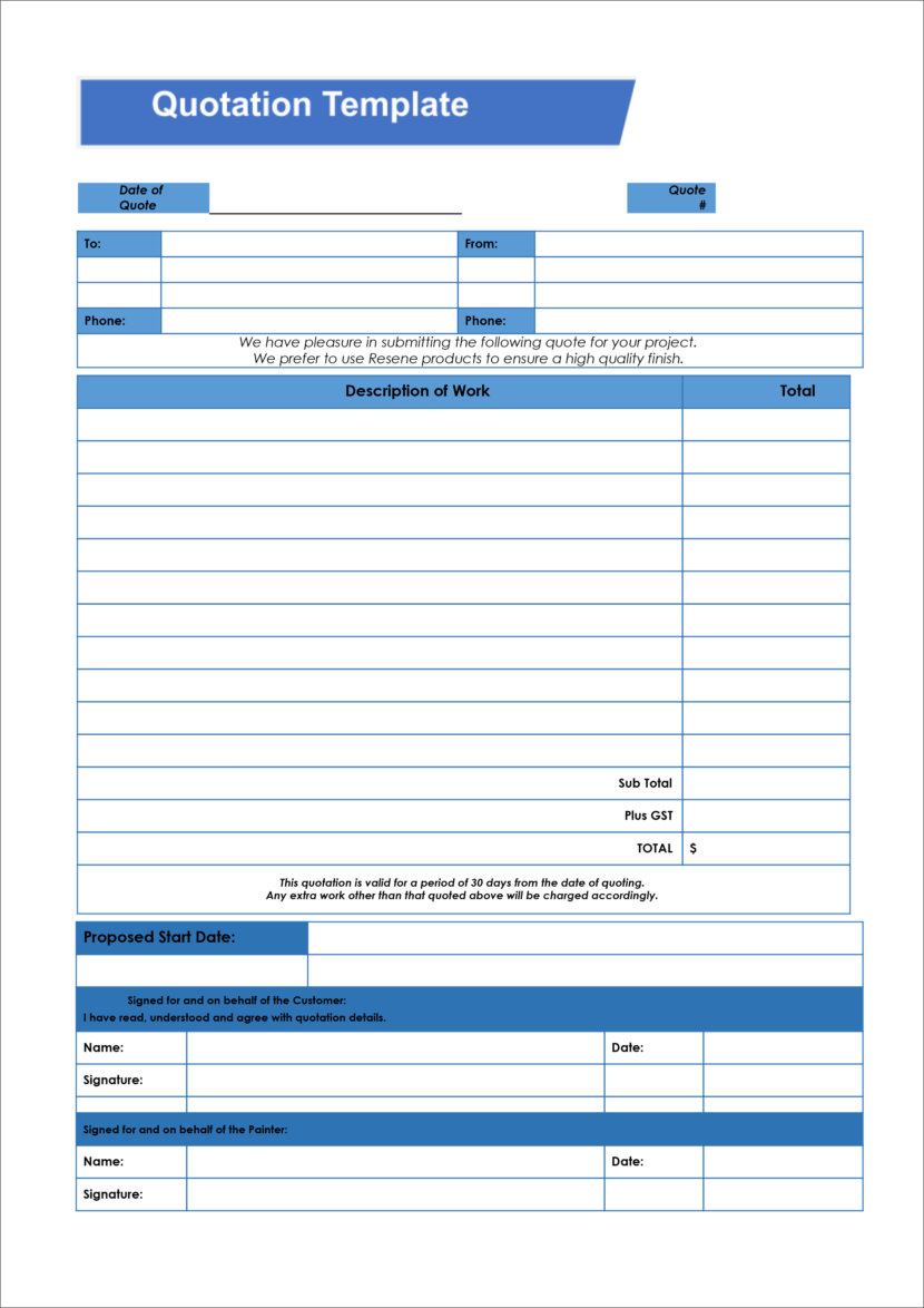 Screenshot of price estimation, service bids and sales quotation template in Microsoft Docs