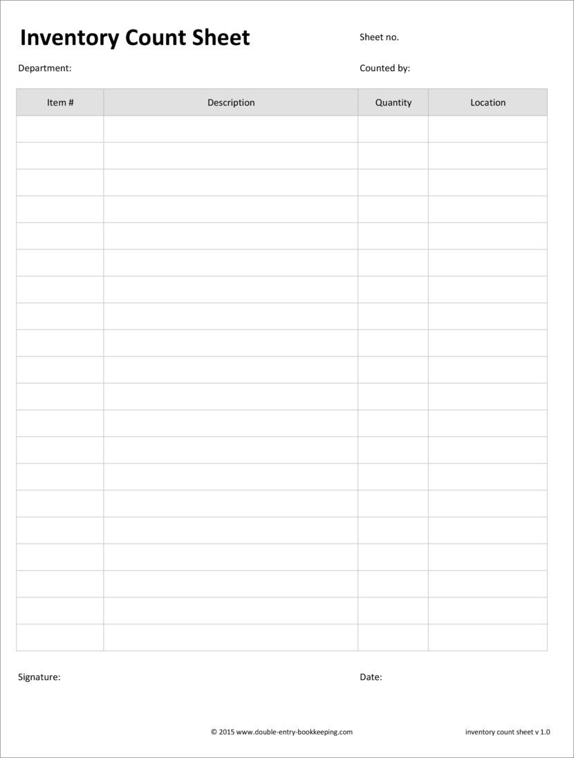 Screenshot of a free stock inventory checklist template