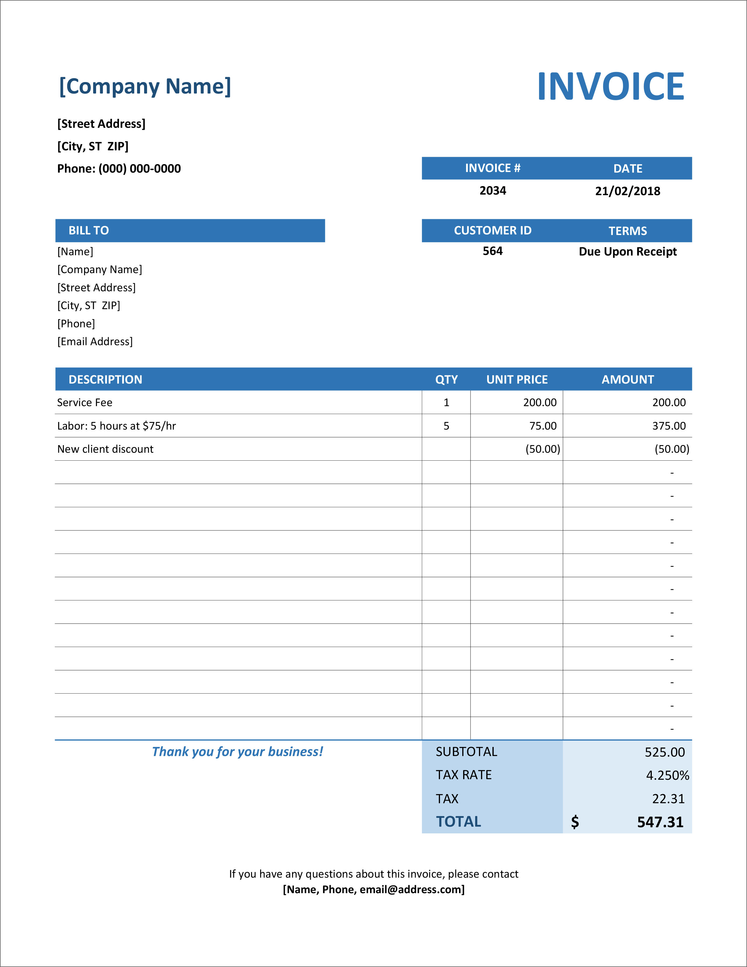 google sheet professional invoice template