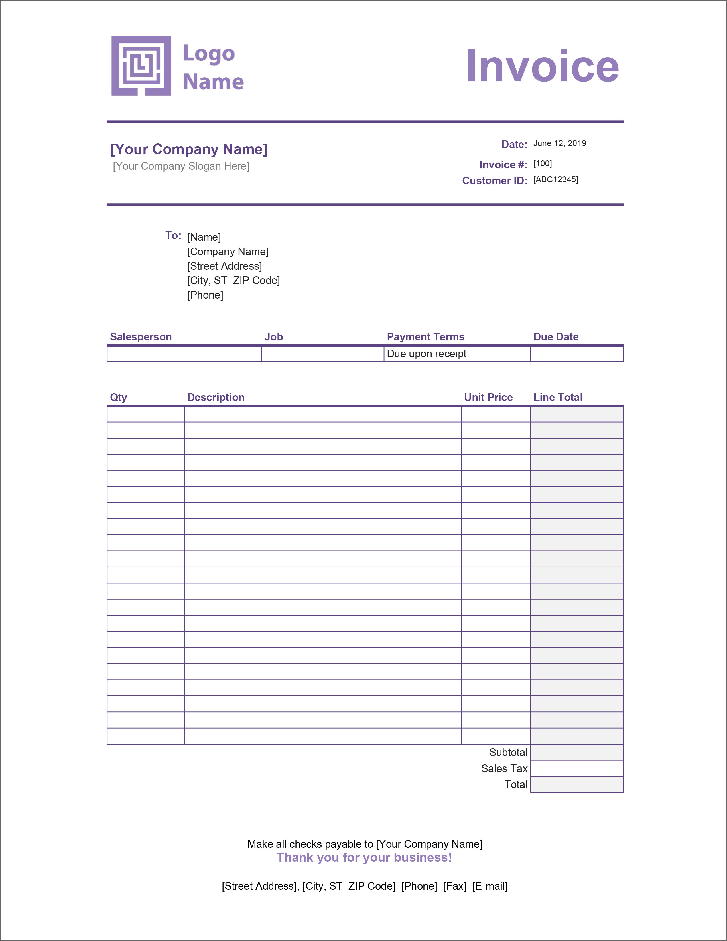 microsoft excel bill format