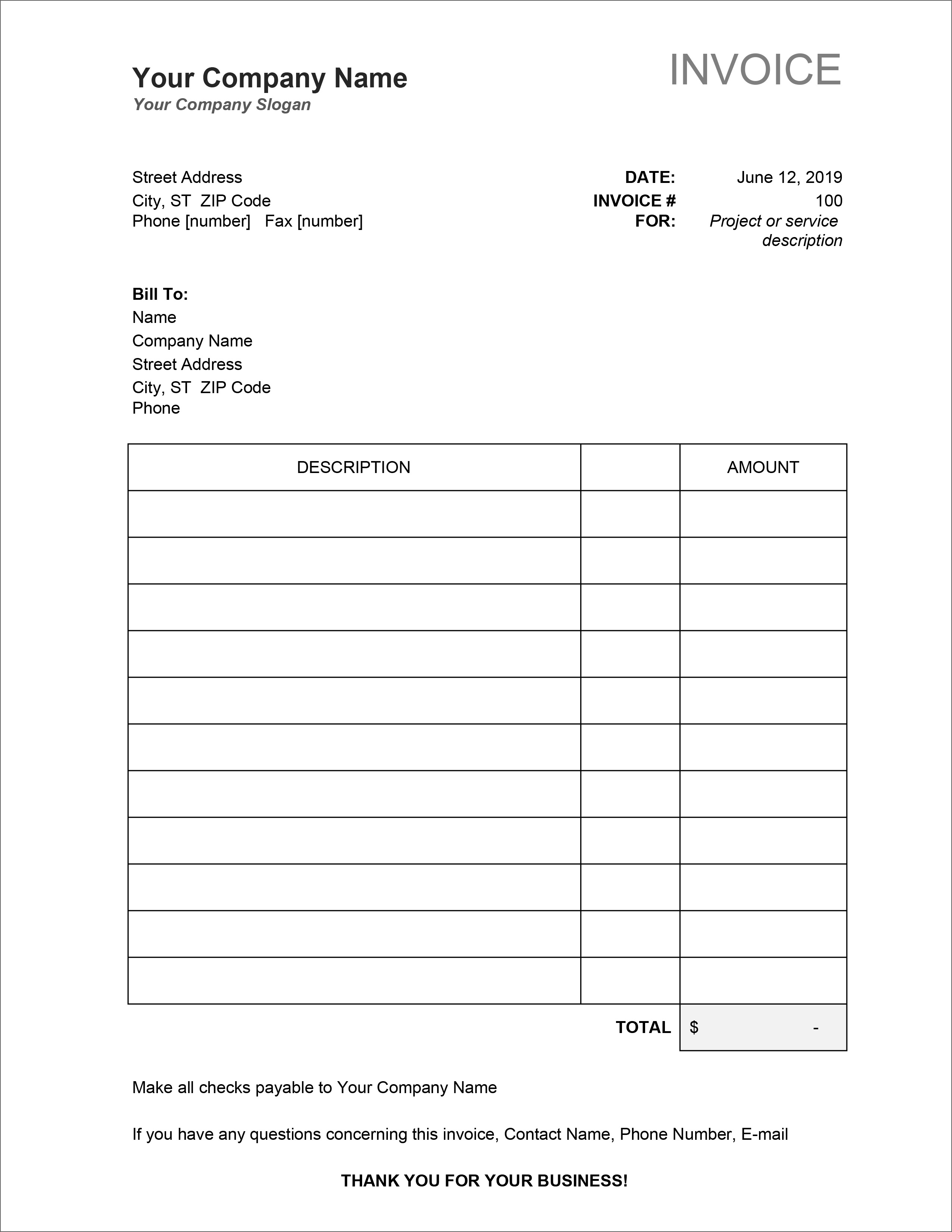 20 Free Invoice Templates In Microsoft Excel And DOCX Formats In Free Downloadable Invoice Template For Word