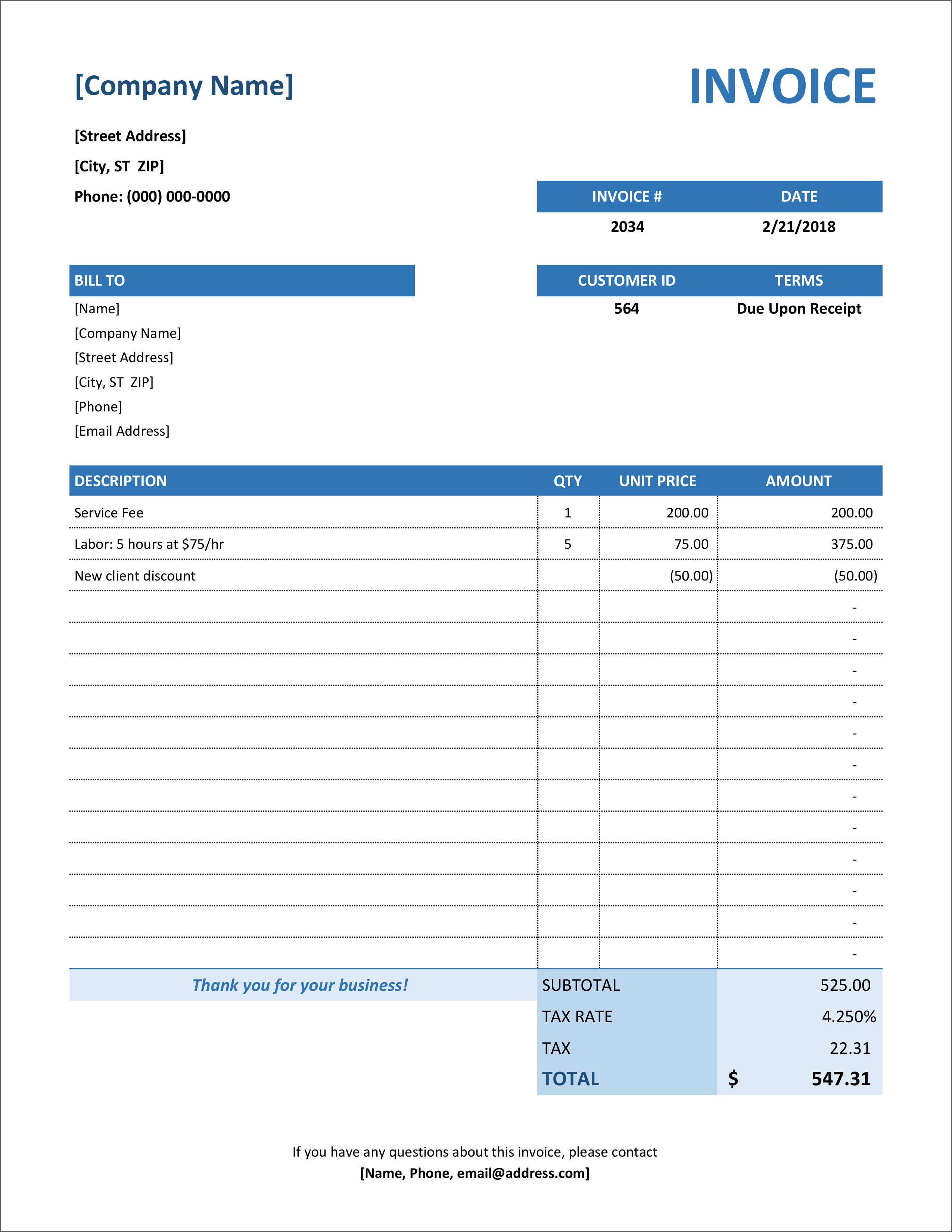 Printable Invoice Template Free Download