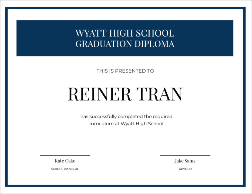 Screenshot of blank high school graduation certificate template