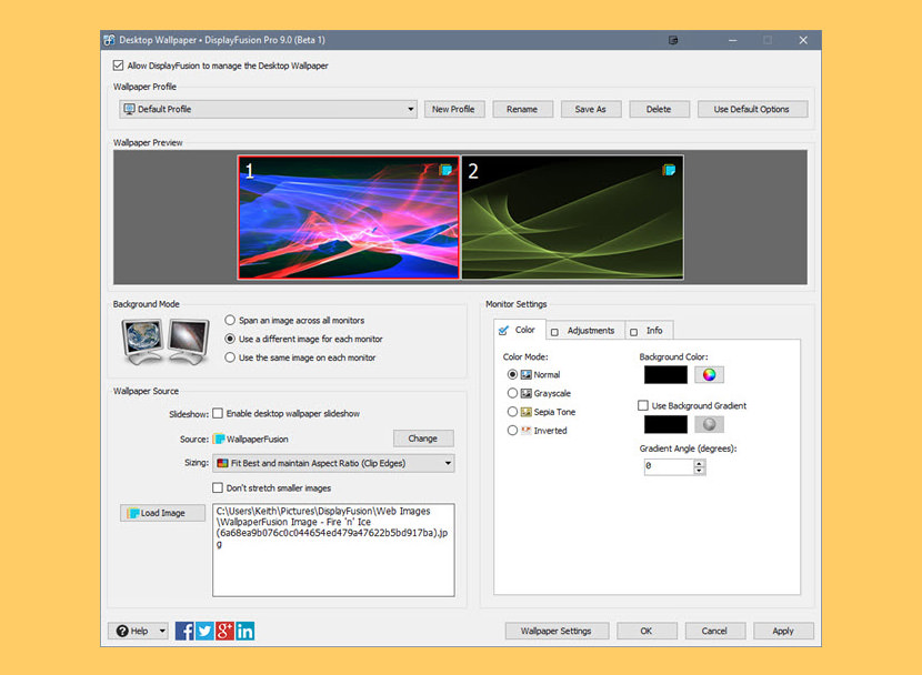 Установить разные. DISPLAYFUSION Pro. DISPLAYFUSION 9.9 Pro. DISPLAYFUSION 3 монитора. DISPLAYFUSION Pro 10.0.50.