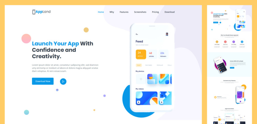 AppLand is a Free and Premium App Landing Page Template specially designed for app landing, software and SaaS landing pages. AppLand provides a creative, unique and simplified way to showcase and represent your app.