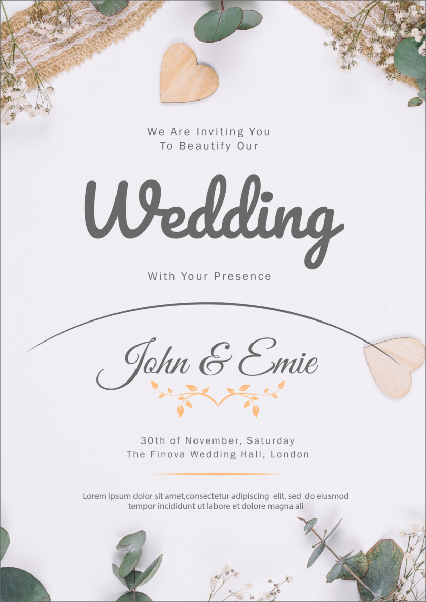 Beautiful Wedding Invitation Template Printable And Editable PSD