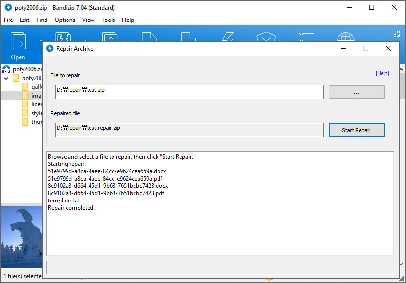 repairing zip files