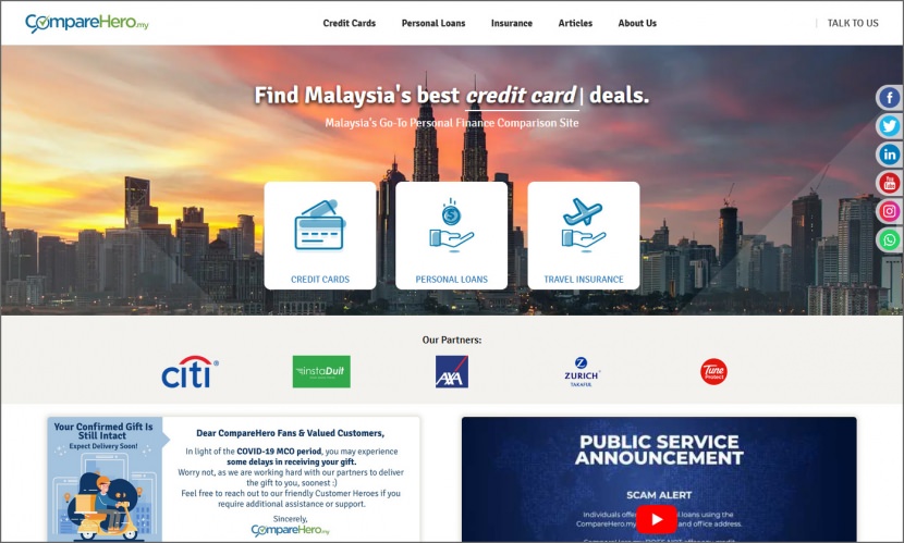 comparehero compare credit cards from banks, personal loans for business and travel insurance in Malaysia