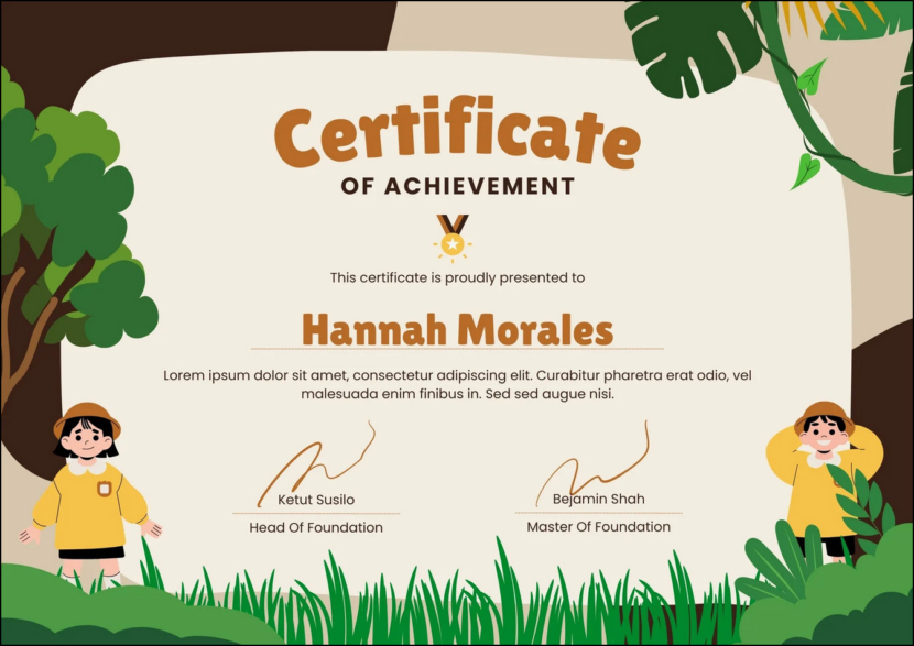 Jungle Kids Certificate of Achievement