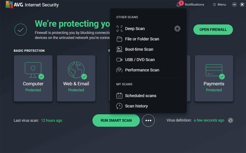 avg ultimate internet security scans screen shot