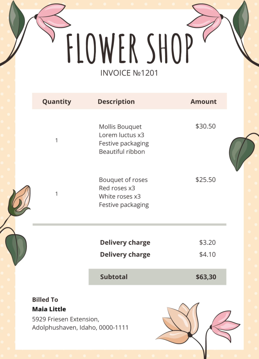 Flower Shop Invoice