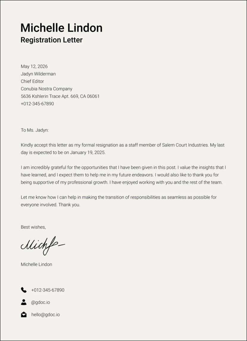 Employee Resignation Letter