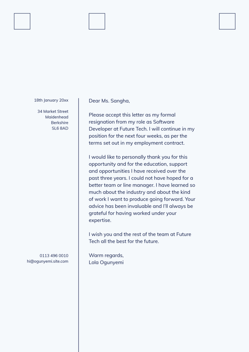 Software Developer Resignation Letter