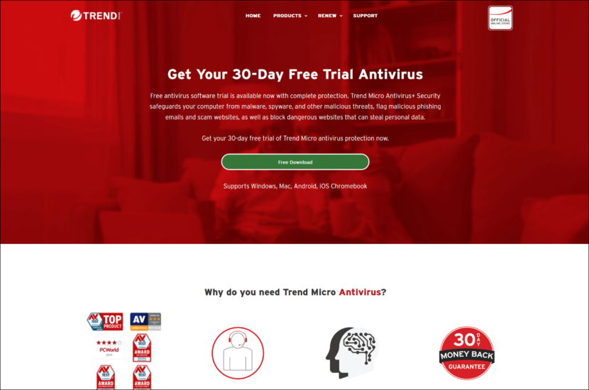 trend micro free trial antivirus screen shot