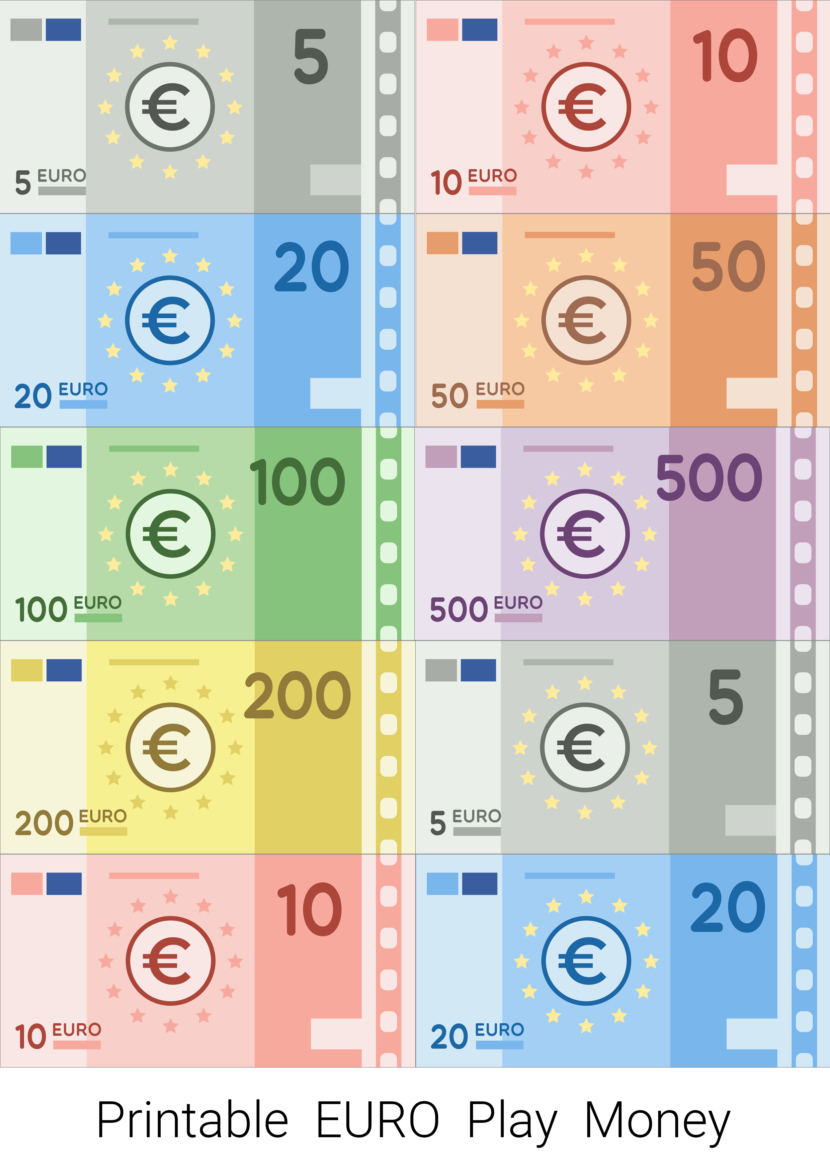 Printable EURO play money