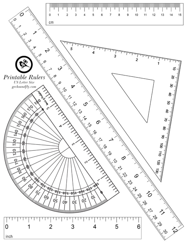 Size Protector Ruler 5 Printable Rulers - Protractor, Triangle, CM, MM, and Inch
