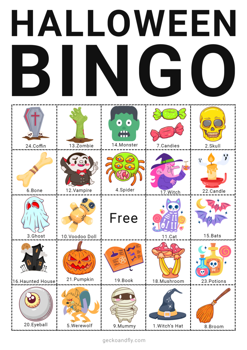 Free printable Halloween bingo card game