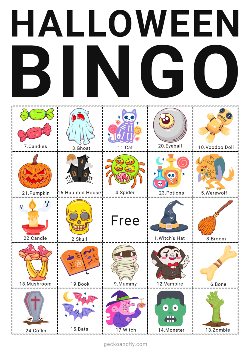 Free printable Halloween bingo card game