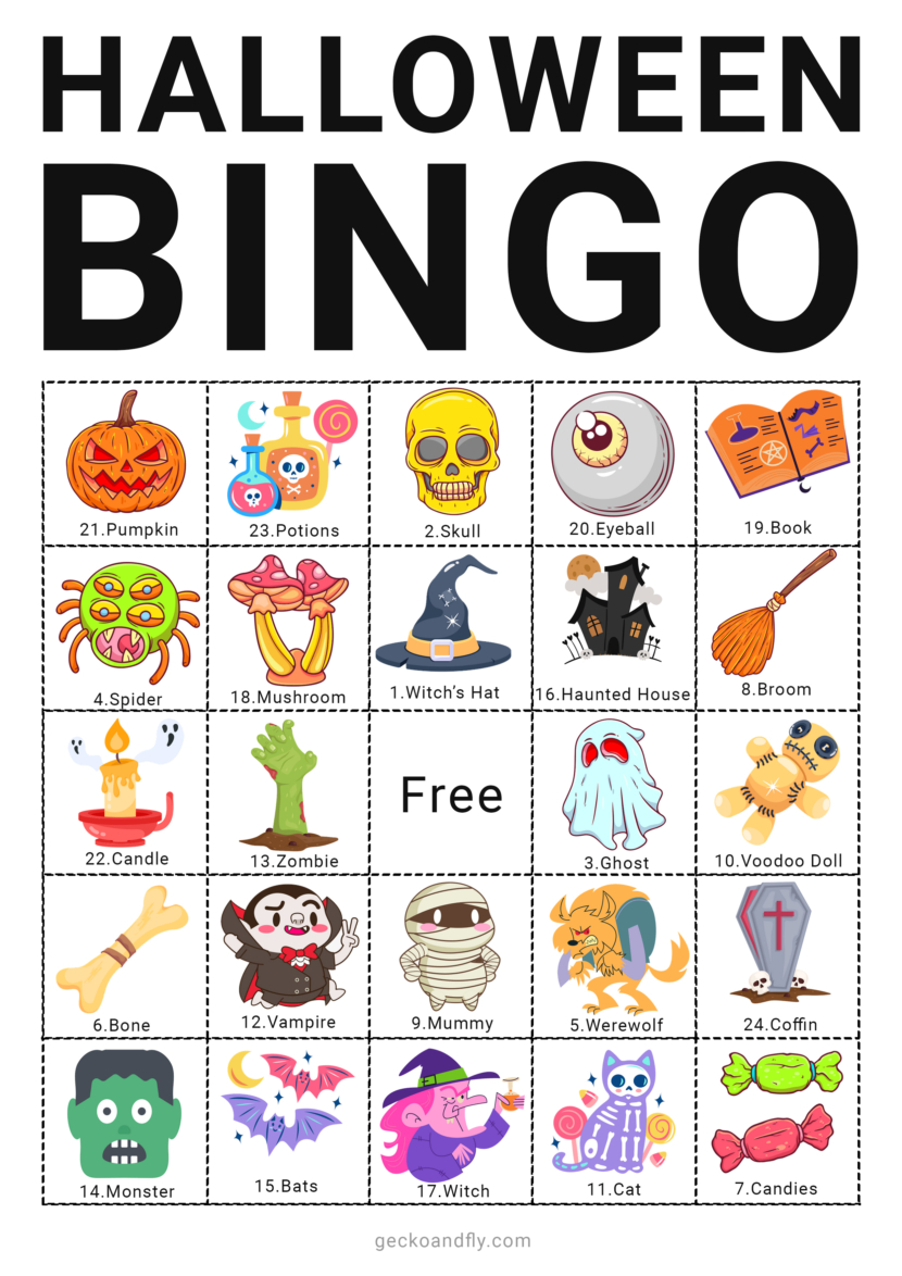 Free printable Halloween bingo card game