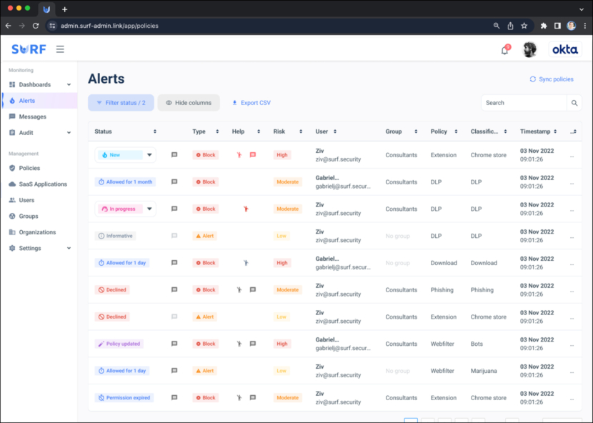 SURF Security dashboard