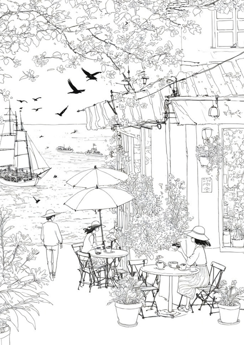 free printable adult coloring Sheet of ocean view